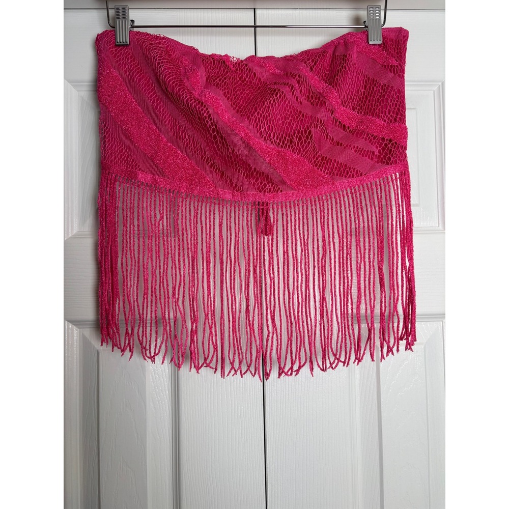 Tiffany Collections Hot Pink Lace Fringe Tube Top Tie Back Vintage 90s Large